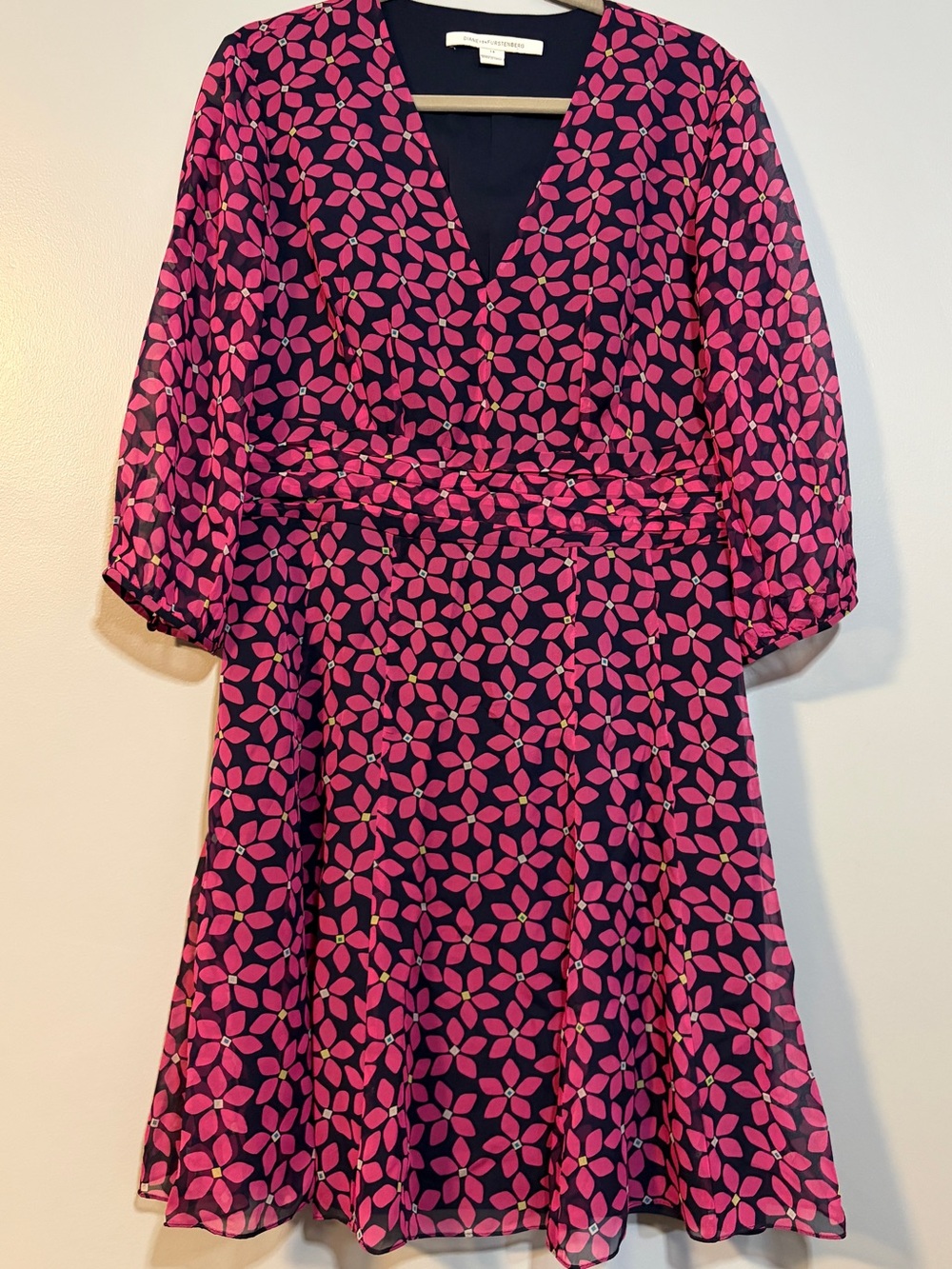 Diane Von Furstenberg Navy and Pink Floral Dress